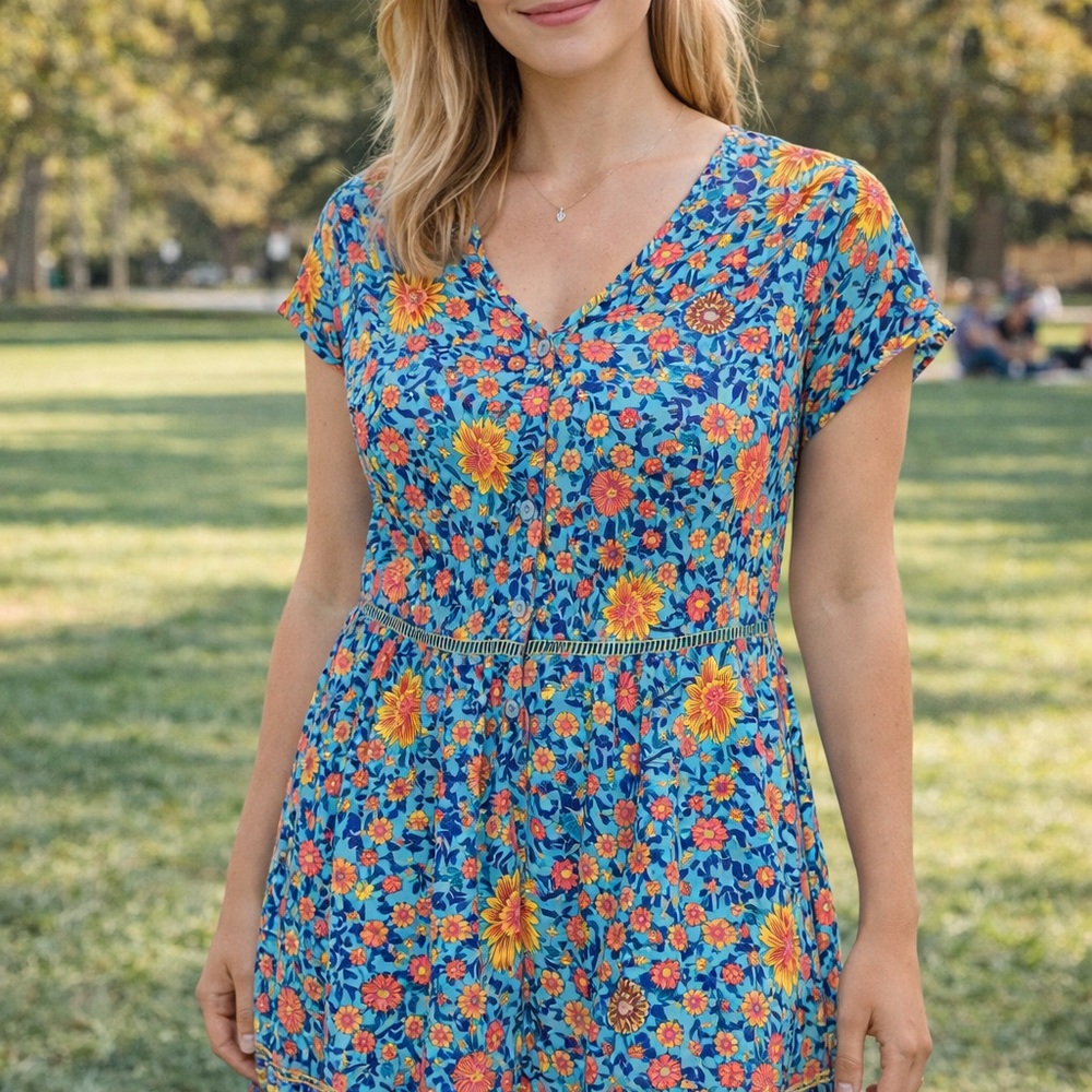 SHEIN Blue Floral Print Dress
